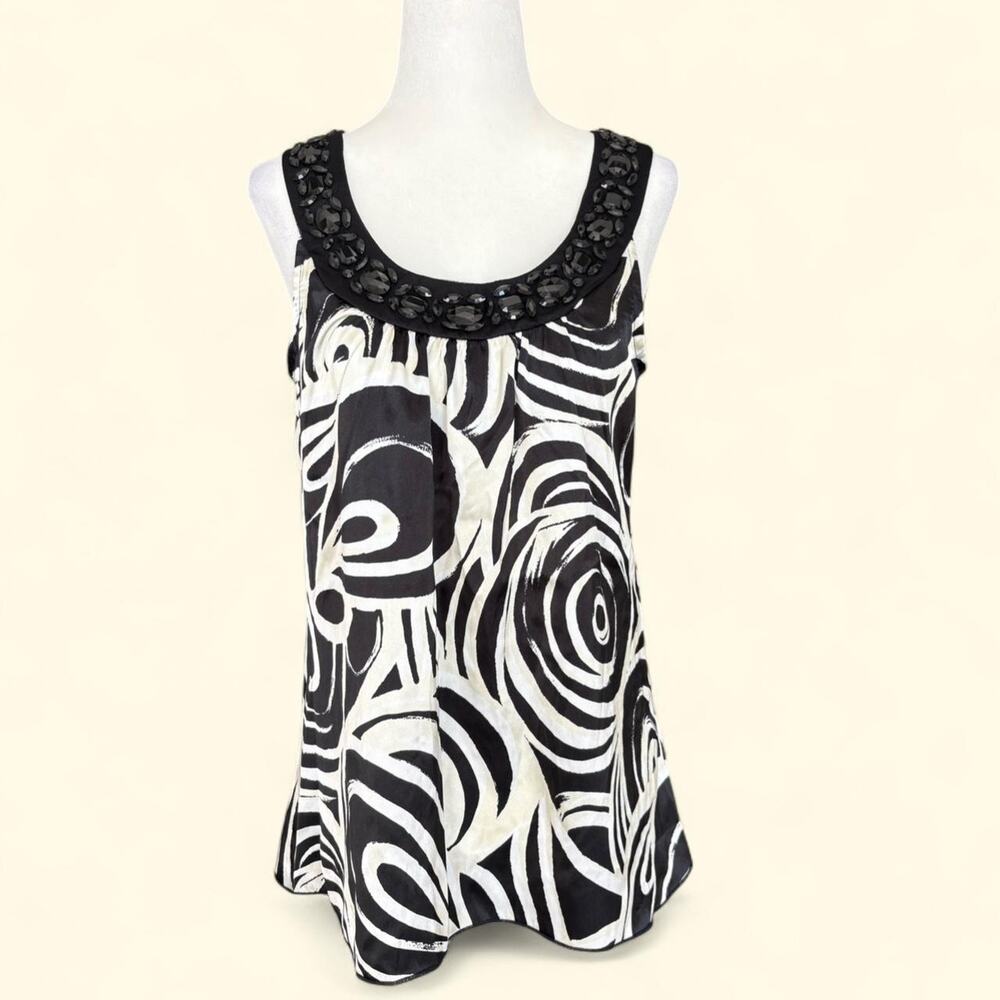 A. Byer Y2K Black & Cream Abstract Swirl Beaded Blouse Top